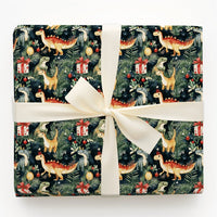 Watercolor Dino Holiday Gift Wrap, Santa Hat Dinosaur Christmas Wrapping Paper, Festive Winter Dinosaur Wrapping Paper, Adorable Kids Gift Wrap