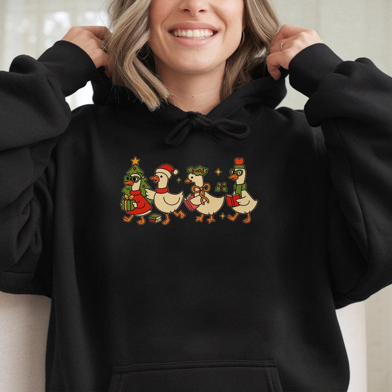 Retro Teacher Holiday Hoodie, Christmas Duck Hoodie, Humorous Winter Mallard Sweatshirt, Adorable Xmas Duck Graphic Hooded Pullover, Teacher Present