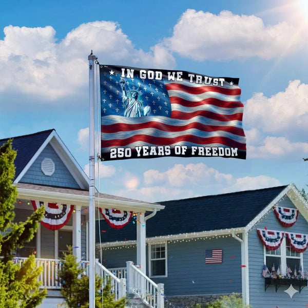 250 Years of Freedom Christian Flag | In God We Trust Patriotic House Flag | UV-Resistant Polyester | American Independence Commemoration