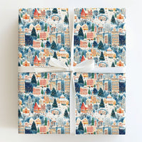 Watercolor Winter City Gift Wrap, Snowy Village Christmas Wrapping Paper, Festive Holiday Wrapping Paper, Comfy Village Xmas Wrapping Paper