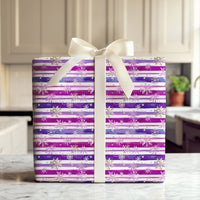 Watercolor Striped Holiday Gift Wrap, Purple and Gold Snowflake Wrapping Paper, Winter Christmas Paper, Lavender Snowflake Gift Wrap