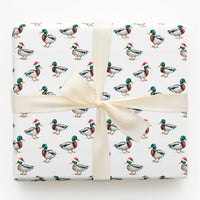 Santa Duck Gift Wrap, Mallard Duck Christmas Wrapping Paper, Watercolor Bird Wrapping Paper, Nature Lover Holiday Gift Wrap Roll