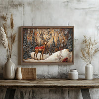 Snowy Forest Reindeer Print, Winter Reindeer Canvas Wall Art, Christmas Holiday Wall Decor, Winter Reindeer Landscape Canvas, Xmas Present