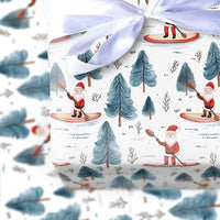 Winter Forest Holiday Gift Wrap, Paddleboarding Santa Wrapping Paper, Outdoor Santa Claus Paper, Christmas Present Wrapping Paper Roll