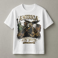 America 250 Years T-Shirt | George Washington Abraham Lincoln Vintage Art | 100% Soft Cotton Tee | Patriotic Gift for History Lovers