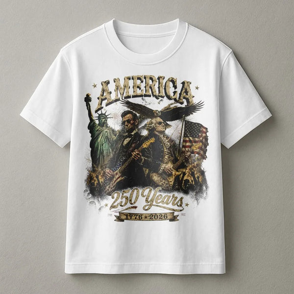 America 250 Years T-Shirt | George Washington Abraham Lincoln Vintage Art | 100% Soft Cotton Tee | Patriotic Gift for History Lovers