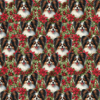 Festive Puppy Holiday Gift Wrap, Papillon Dog Christmas Wrapping Paper, Adorable Pet Floral Present Wrap, Dog Lover Christmas Gift Wrap Roll