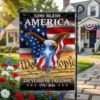 God Bless America Garden Flag | 250 Years of Freedom Eagle & Cross Design | Double-Sided Polyester | Patriotic Outdoor Decor