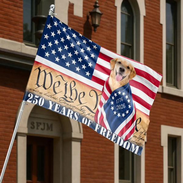 America 250th Anniversary Flag | 250 Years of Freedom with Patriotic Dog | Double Sided Premium Polyester | Commemorative Gift for Patriots & Dog Lovers