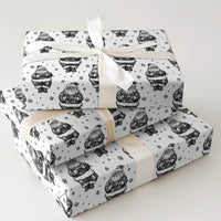 Black and White Christmas Gift Wrap Roll, Vintage Santa Wrapping Paper, Retro Santa Snowflake Present Paper, Holiday Sketch Gift Wrap Roll