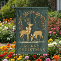 Elegant Winter Wreath Yard Flag, Christmas Golden Deer Garden Flag, Holiday Monogram Garden Flag, Festive Outdoor Decor Housewarming Present