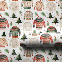 Festive Holiday Gift Wrap, Ugly Christmas Sweater Wrapping Paper, Watercolor Xmas Tree Wrapping Paper, Adorable Holiday Present Wrapping Paper