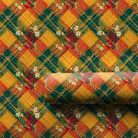 Tartan Plaid Holiday Gift Wrap, Floral Plaid Christmas Wrapping Paper, Rustic Green and Red Wrapping Paper, Winter Floral Gift Wrap Roll