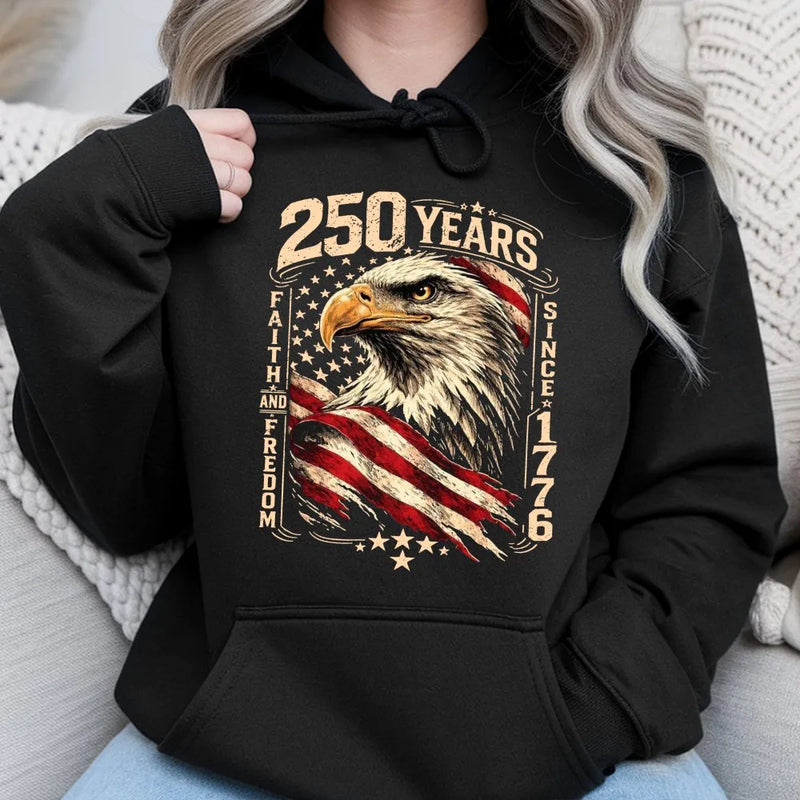 250 Years of Freedom Hoodie | Vintage Eagle & American Flag Graphic | Premium Cotton Blend | Unisex USA Patriot Gift for 2026