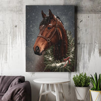 Winter Wreath Equestrian Canvas Print, Christmas Horse Canvas Wall Art, Rustic Farmhouse Holiday Canvas Art, Horse Present, Digital Download