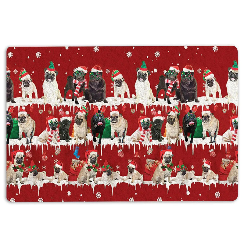 Merry Christmas Snowflake Welcome Mat, Pug Christmas Doormat, Adorable Holiday Dog Door Mat, Winter Front Porch Rug, Pug Lover Xmas Present