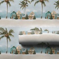 Coastal Holiday Gift Wrap, Snowy Palm Tree Christmas Wrapping Paper, Beach House Winter Wrapping Paper, Tropical Festive Present Wrap Roll