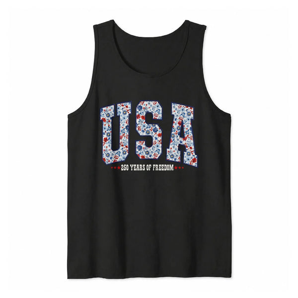 Patriotic USA Floral Tank Top | 250 Years of Freedom Red White and Blue Botanical Print | Soft Lightweight Breathable Fabric | 4th of July Independence Day Summer Outfit Gift