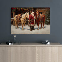 Western Christmas Canvas Print, Cowboy Santa Claus Canvas Wall Art, Rustic Farmhouse Holiday Canvas Decor, Horse Lover Festive Xmas Present