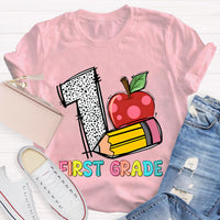 Personalized Grade Apple with First Grade Teacher T-Shirt