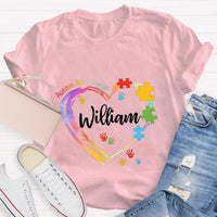 Personalized Name Autism Colorful Heart Teacher T-Shirt