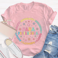 Para Professional Adapt Advocate Pink Flower Teacher T-Shirt
