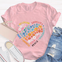 Floral Heart Love Inclusion Equality Teacher T-Shirt