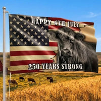 Black Angus Cattle Flag | 250 Years Strong Patriotic Design | Weather-Resistant Polyester | Farmers & Ranch Owners Gift