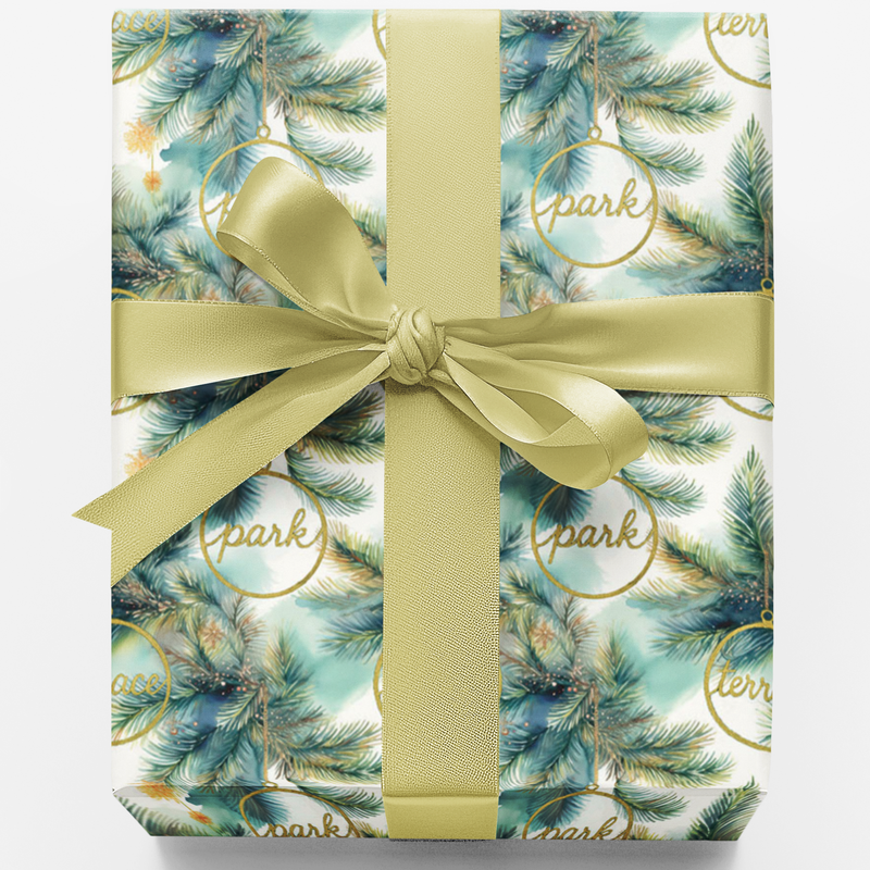 Botanical Holiday Gift Wrap, Park and Terrace Christmas Wrapping Paper, Watercolor Greenery Xmas Paper, Elegant Winter Garden Gift Wrap