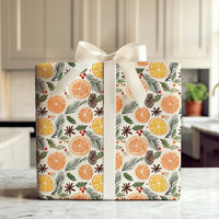 Pinecone Rustic Gift Wrap, Dried Orange Christmas Wrapping Paper, Botanical Winter Holiday Wrapping Paper, Comfy Season Gift Wrap Roll