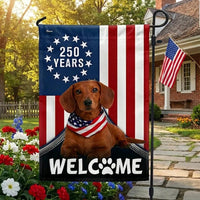 Dachshund Garden Flag Patriotic Welcome | 250 Years Betsy Ross Design | Double-Sided Polyester | Dog Lover Gift