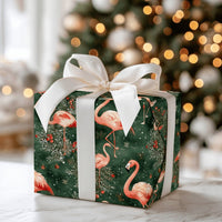 Snowy Pine Red Berry Gift Wrap, Pink Flamingo Christmas Wrapping Paper, Tropical Holiday Wrapping Paper, Coastal Winter Gift Wrap Roll