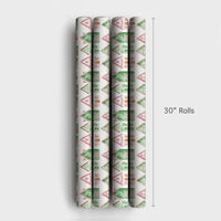 Watercolor Village Gift Wrap, Pink and Green Gingerbread House Wrapping Paper, Whimsical Christmas Wrapping Paper, Adorable Holiday Present Paper