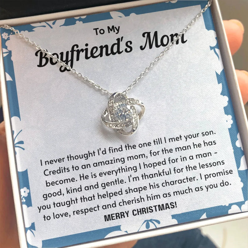 Future Mother in Law Pendant Necklace, Love Knot Necklace for Boyfriend's Mom, 14k White Gold Love Knot Necklace, Christmas Holiday Present