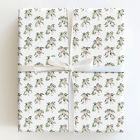 Pink Bow Holiday Gift Wrap, Watercolor Mistletoe Wrapping Paper, Botanical White Berry Wrapping Paper, Elegant Christmas Winter Gift Wrap