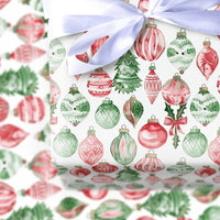 Christmas Ornament Gift Wrap, Watercolor Tree Wrapping Paper, Holly Berry Holiday Wrapping Paper, Festive Winter Present Wrapping Paper