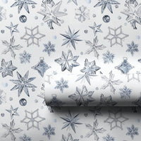 Winter Star Gift Wrap, Watercolor Snowflake Christmas Wrapping Paper, Blue Silver Holiday Wrapping Paper, Elegant Celestial Wrapping Paper
