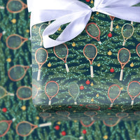 Racket and Ornament Gift Wrap, Tennis Christmas Wrapping Paper, Festive Sports Holiday Wrapping Paper, Tennis Player Xmas Gift Wrap Roll
