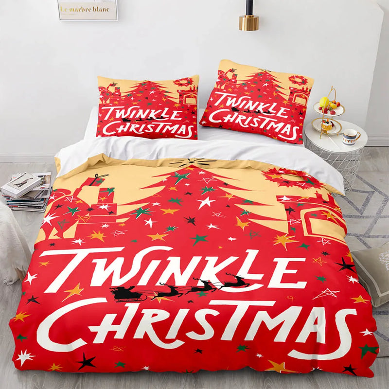 3D Holiday Bedding Set, Twinkle Christmas Duvet Cover Set, Winter Christmas Quilt Cover, Festive Bedroom Decor, Xmas Housewarming Present