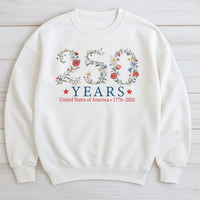 250 Years USA Sweatshirt | 1776-2026 Patriotic Floral Graphic | Premium Cotton Blend | Gift for July 4th American History Celebration