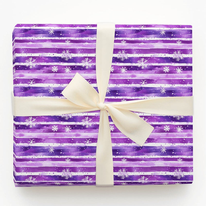Watercolor Striped Gift Wrap, Purple Snowflake Wrapping Paper, Winter Holiday Wrapping Paper, Christmas Gift Wrap, Seasonal Present Paper