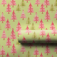 Pink and Green Pine Gift Wrap, Watercolor Christmas Tree Wrapping Paper, Festive Tree Present Paper, Holiday Wrapping Paper, Xmas Gift Wrap