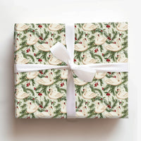 Elegant Bird Holiday Gift Wrap, Winter Swan Christmas Wrapping Paper, Holly Berry Botanical Wrapping Paper, Cream Festive Present Wrap