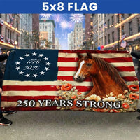 Horse American Flag House Flag | 250 Years Strong 1776-2026 | Double-Sided Polyester | Patriotic Farmhouse Decor Gift