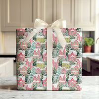 Watercolor Houses Holiday Gift Wrap, Snowy Village Christmas Wrapping Paper, Colorful Winter Town Wrapping Paper, Whimsical Scenic Gift Wrap