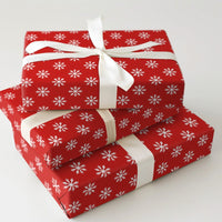 White Snowflakes Gift Wrap, Red Snowflake Christmas Wrapping Paper, Festive Winter Present Paper, Holiday Wrapping Paper, Xmas Gift Wrap