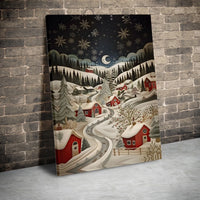 Snowy Night Red House Canvas Print, Winter Village Canvas Wall Art, Christmas Landscape Canvas, Comfy Holiday Wall Decor, Winter Season Present
