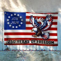 250 Years Of Freedom Flag | Bald Eagle Patriotic 1776-2026 | UV-Resistant Polyester | Commemorative American Independence Gift