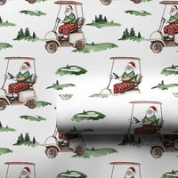 Watercolor Golf Cart Christmas Gift Wrap, Golfing Santa Wrapping Paper, Golfer Dad Holiday Wrapping Paper, Sports Fan Wrapping Paper Roll