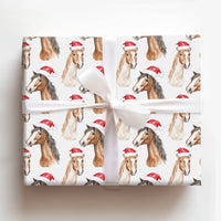 Equestrian Santa Hat Gift Wrap, Horse Christmas Wrapping Paper, Watercolor Horse Wrapping Paper, Holiday Horse Gift Wrapping Paper